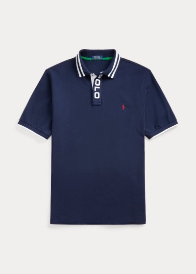 Men's Polo Ralph Lauren Striped-Collar Mesh Polo Shirts | 031928THD